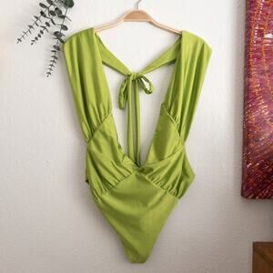 Lime Green One-Piece Swimsuit with Tie Back